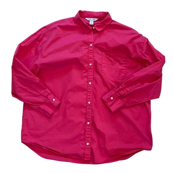 Old Navy Bright Pink Boyfriend Shirt Cotton Oversized Long Sleeve Button Down M - Picture 7 of 12